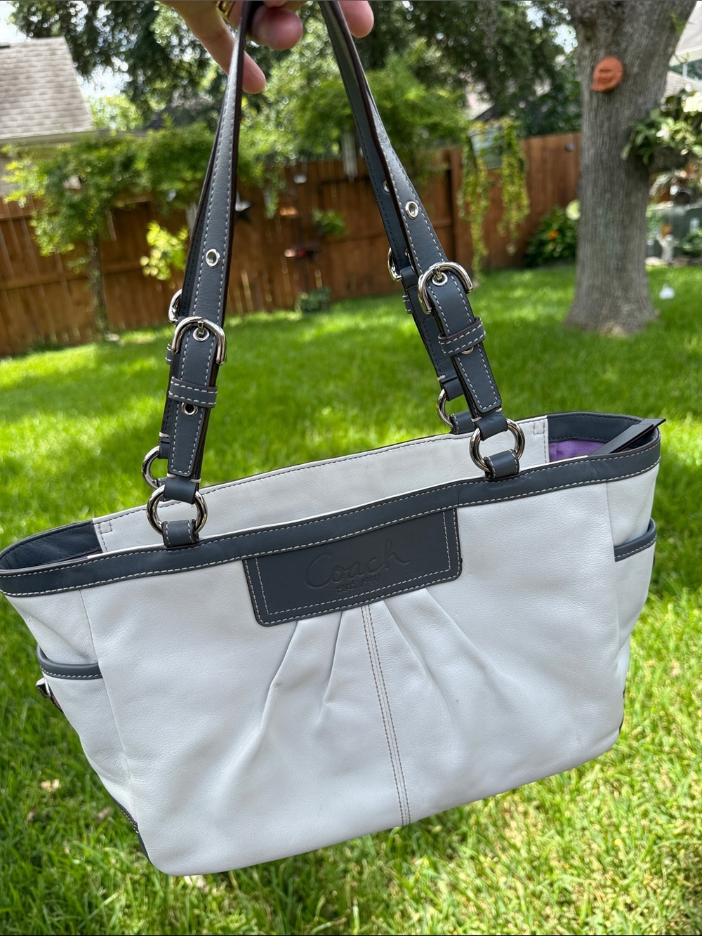 Coach White Leather Shoulder Bag with Black Trim